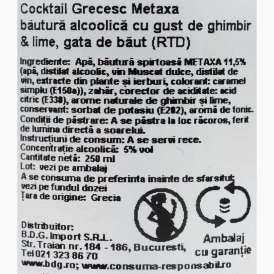 Cocktail Ginger & Lime, 5%, doză 250ml