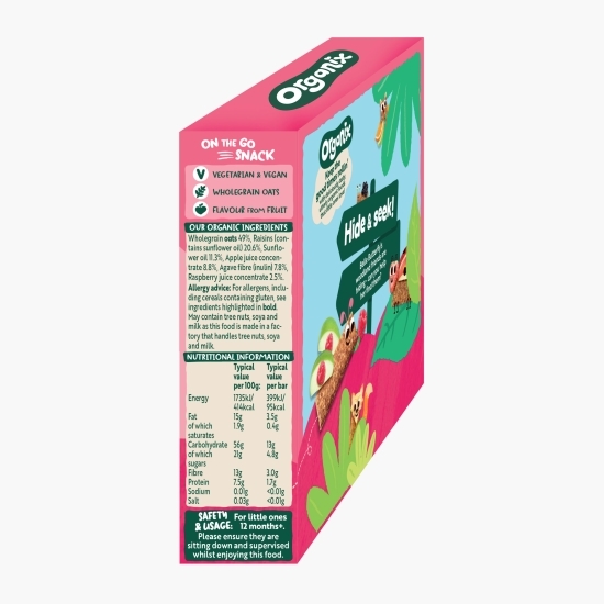 Batoane ecologice din ovăz integral cu mere și zmeură, 6x23g, 12+ luni
