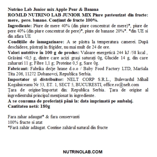 Piure cu măr, pară și banană Junior Mix 180g