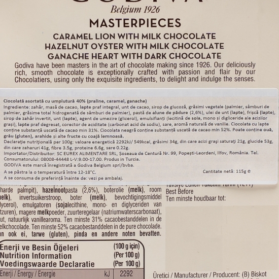 Ciocolată asortată cu umplutură 40% (praline, caramel, ganache) 115g
