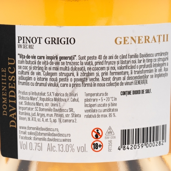 Vin rose sec Generații Pinot Grigio, 13%, 0.75l
