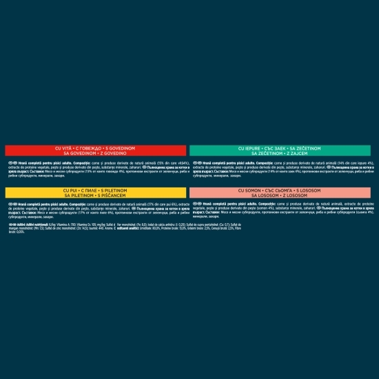 Hrană umedă pentru pisici, 4 x 85g, Perle cu vită/pui/iepure/somon în sos
