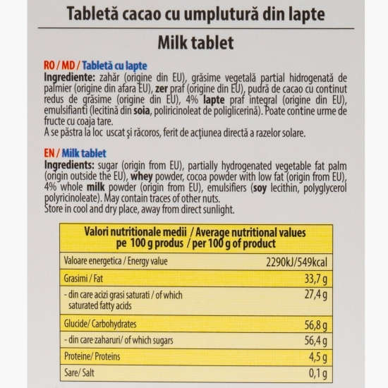 Tabletă de cacao cu cremă de lapte 80g