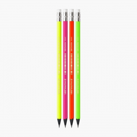 Set 4 creioane grafit Evolution Fluo cu radieră