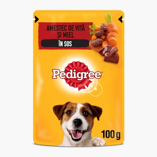 Hrană umedă pentru câini adulți, 100g, cu vită și miel în sos