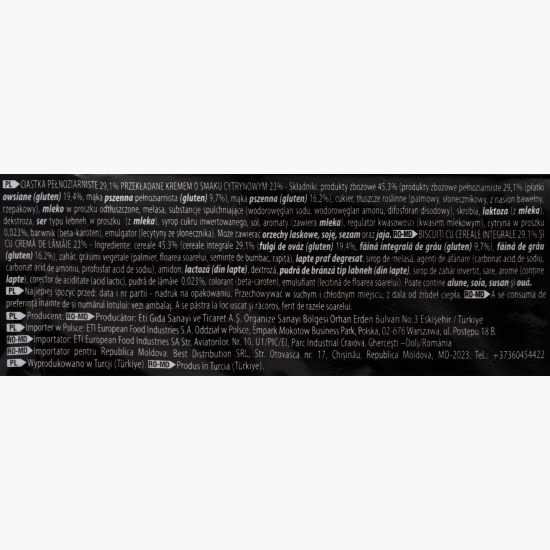 Biscuiți cu cereale integrale și cremă de lămâie, 100g