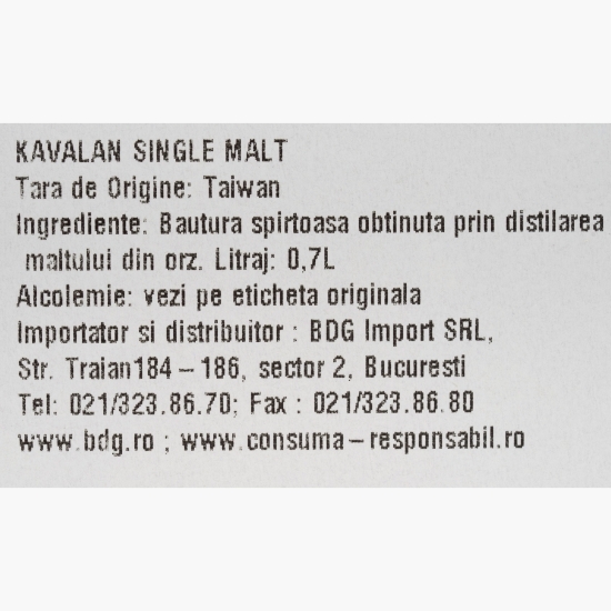Single Malt Whisky 40%, Taiwan, 0.7l