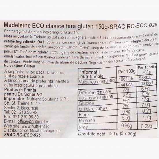 Madeleine clasice eco fără gluten 150g