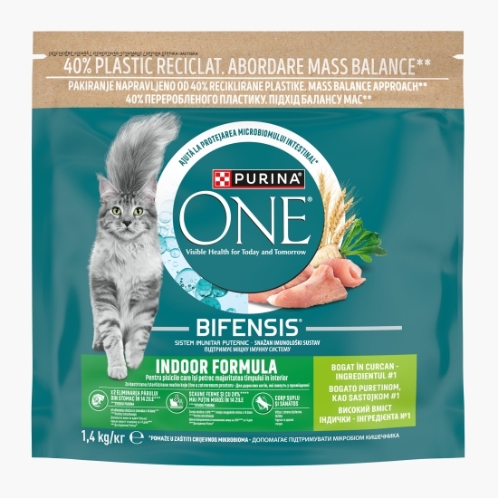 Hrană uscată pentru pisici One Indoor, 1.4kg, cu curcan și cereale integrale