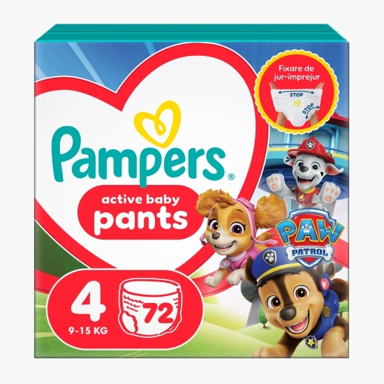 Scutece chiloțel Active Baby Pants Patrula Cățelușilor, mărimea 4, 9-15 kg, 72 buc