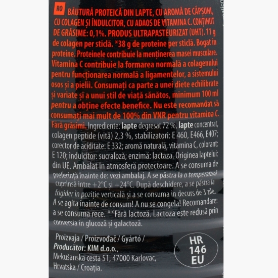 Băutură proteică cu colagen, cu aromă de căpșuni Collagen Shake, fără lactoză 500ml