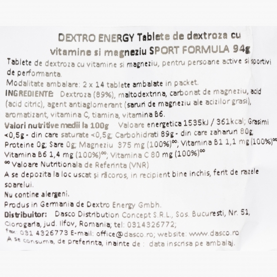 Tablete de dextroză cu vitamine și magneziu Sport Formula 94g