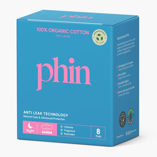 Absorbante de noapte din bumbac organic, 8 buc
