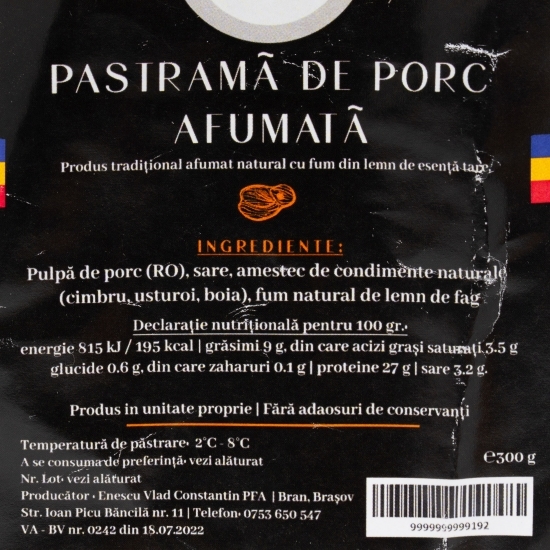 Pastramă de porc afumată 300g