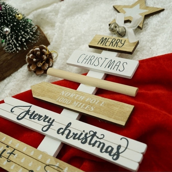 Decorațiune masă cu mesaje de Crăciun, crem-alb, lemn, 22.5cm x 36cm