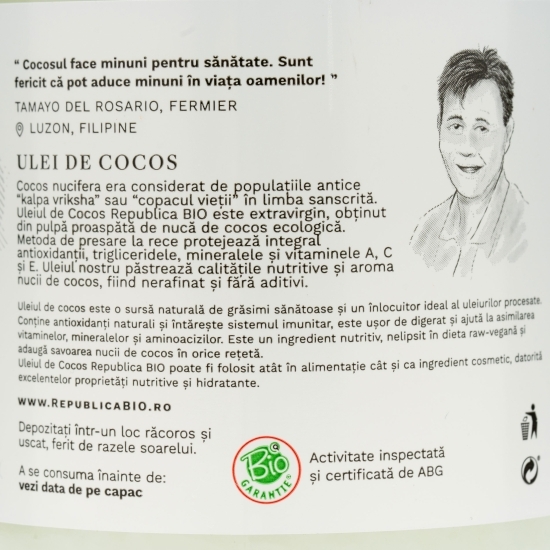 Ulei de cocos ecologic extravirgin, presat la rece 500ml