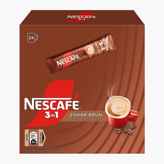 3în1 zahăr brun plicuri, 24x16.5g, mix de cafea instant