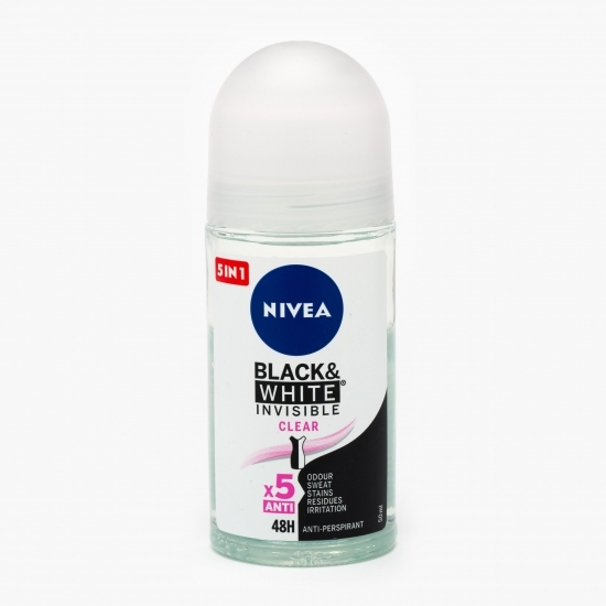 Deodorant antiperspirant roll-on Black&White Invisible Clear 5în1 50ml