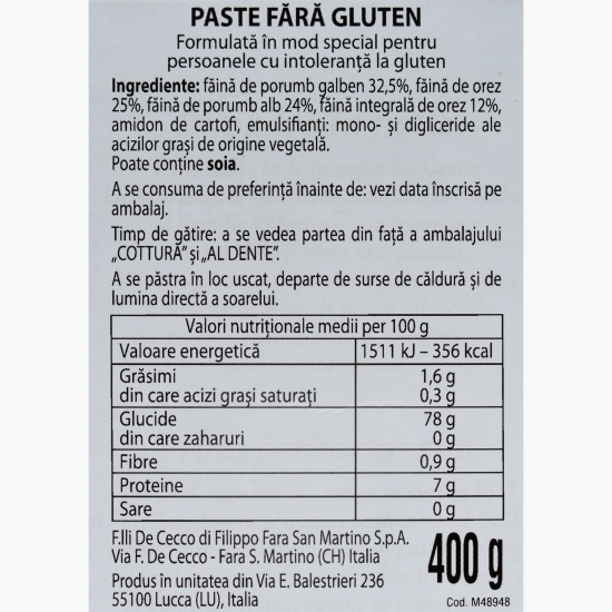 Paste Penne Rigate, fără gluten, 400g