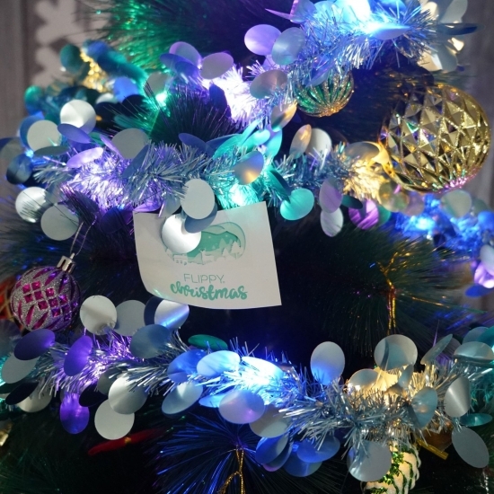 Beteala Crăciun cu LED, albastră, cu paiete, 2m x 5cm