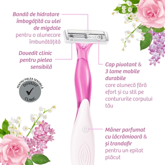 Aparat de ras pentru femei Soleil Escape Summer Blossom, 3 lame, 3 buc