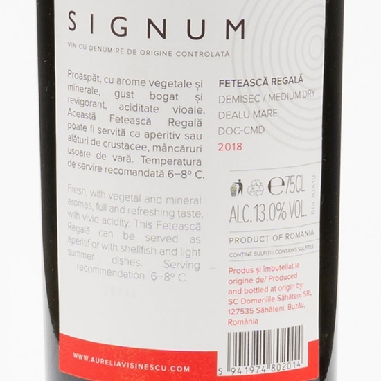 Vin alb demisec Fetească Regală Signum 0.75l
