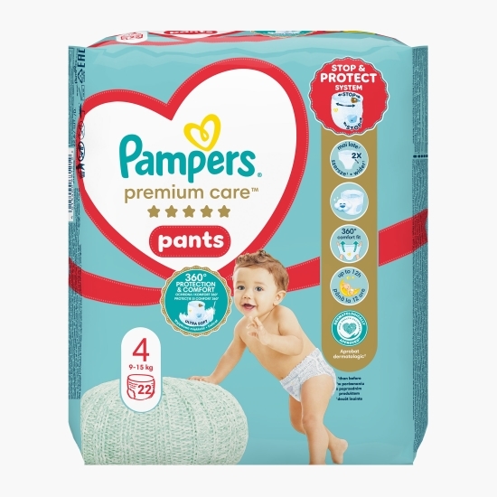 Scutece chiloțel Premium Care Pants, mărimea 4, 9-15kg, 22 buc