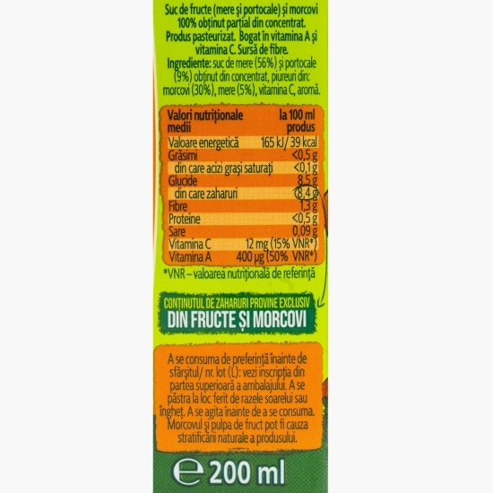 Suc 100% mere, morcovi, portocale 200ml