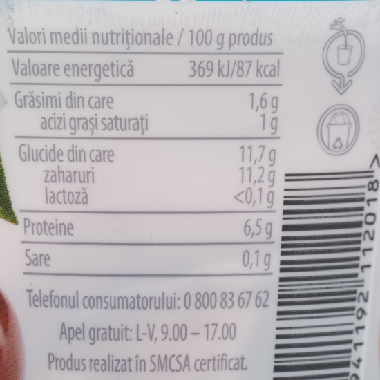 Iaurt cu cireșe negre, fără lactoză, 1.6% grăsime, 150g