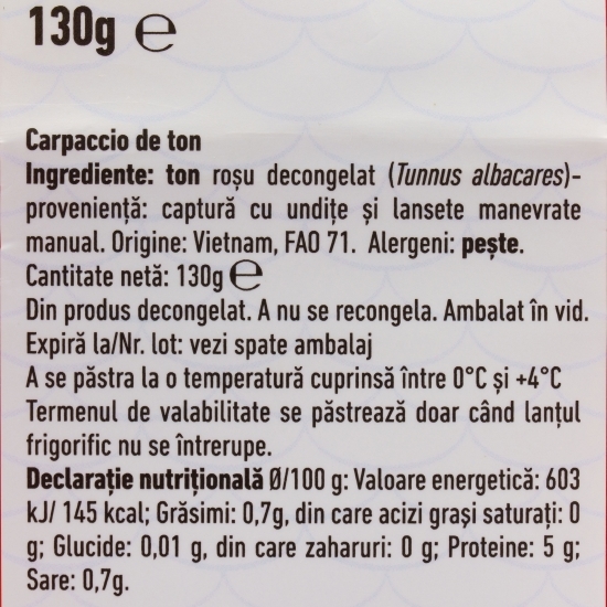 Carpaccio de ton 130g