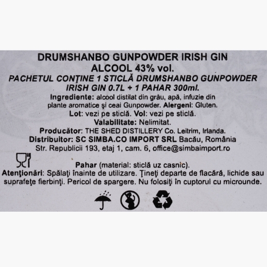 Gin Irish 43% alc. 0.7l + 1 pahar