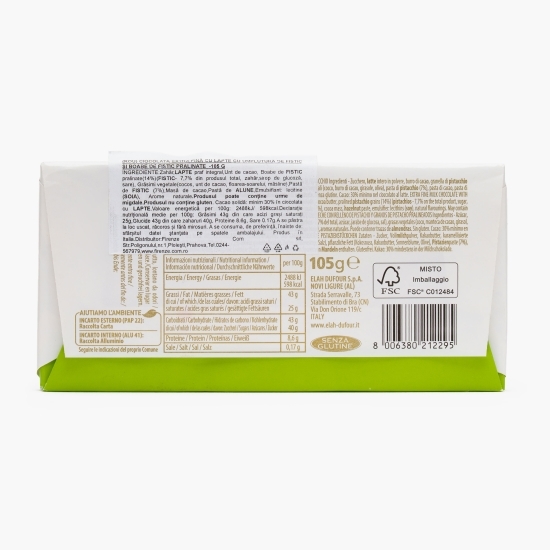 Ciocolată extrafină cu lapte, cu cremă de fistic și fistic pralinat 105g