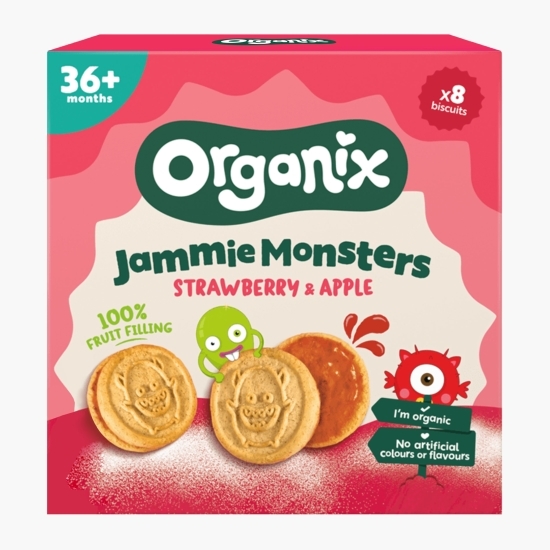 Biscuiți ECO pentru copii, cu umplutură de căpșuni și mere, +3 ani, 64g