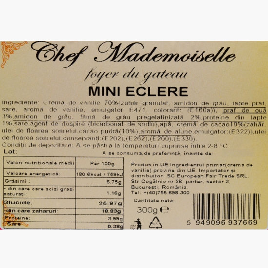 Mini-eclere cu cremă de vanilie și glazură de ciocolată, 300g