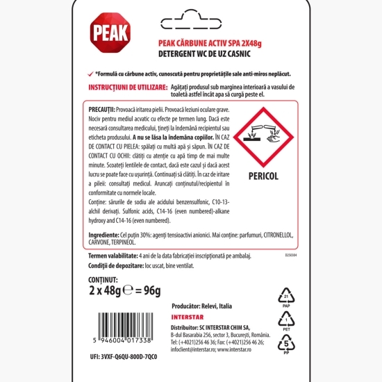 Odorizant solid pentru toaletă cu cărbune activ 2x48g