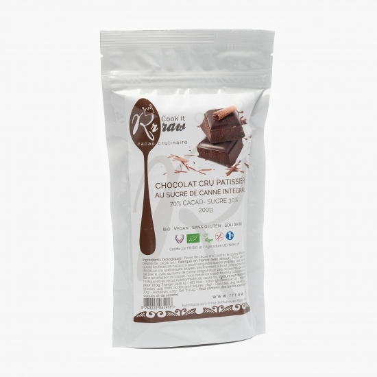Ciocolată crudă de patiserie 70% cacao, cu zahăr integral din trestie eco 200g