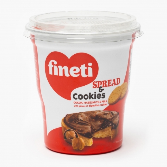 Cremă tartinabilă cu cacao, alune de pădure, lapte și bucăți de biscuiți 370g