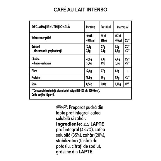 Café au Lait Intenso 16 băuturi 160g, capsule cafea