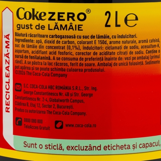 Băutură carbogazoasă cola lămâie, zero zahăr, 2l