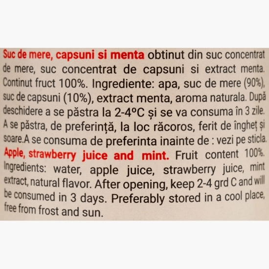Suc natural de măr, căpșuni și mentă 0.275l