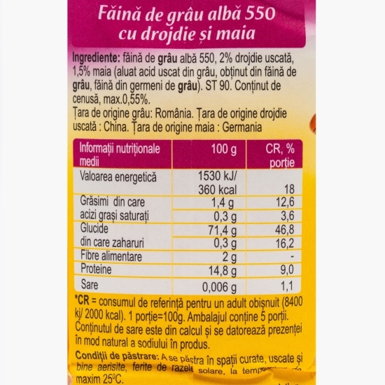 Făină de grâu albă 550 cu drojdie și maia 500g