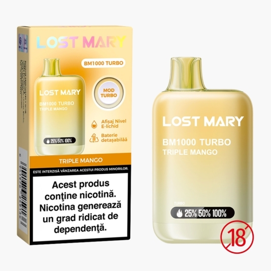 Țigară electronică de unică folosință BM1000 Turbo Triple Mango, 2ml, 2% nicotină, 1000 pufuri