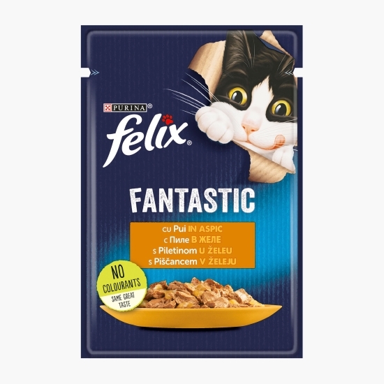 Hrană umedă pentru pisici, 85g, Fantastic cu pui în aspic