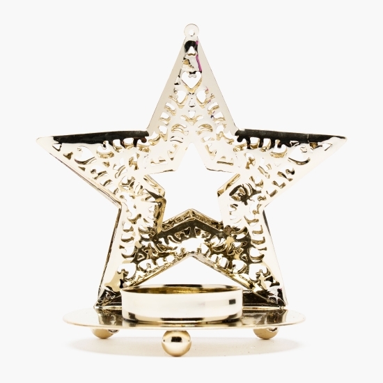 Suport decorativ pentru lumânare de Crăciun, model stea, auriu, 12x11x7.2cm