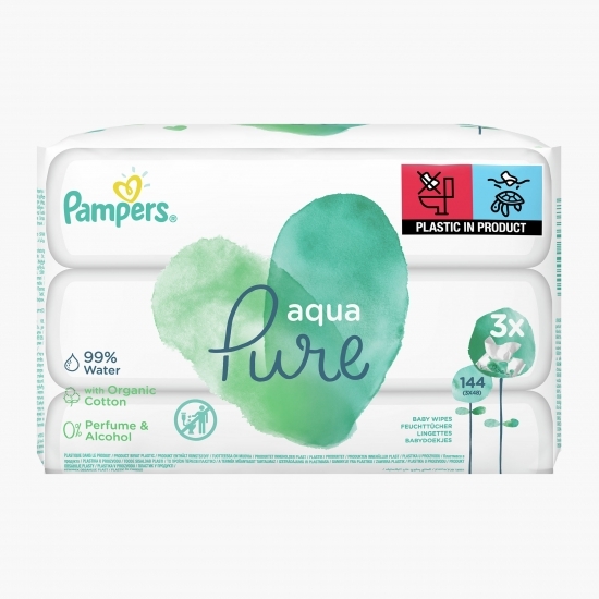 Șervețele umede pentru bebeluși, Aqua Pure 3x48 buc