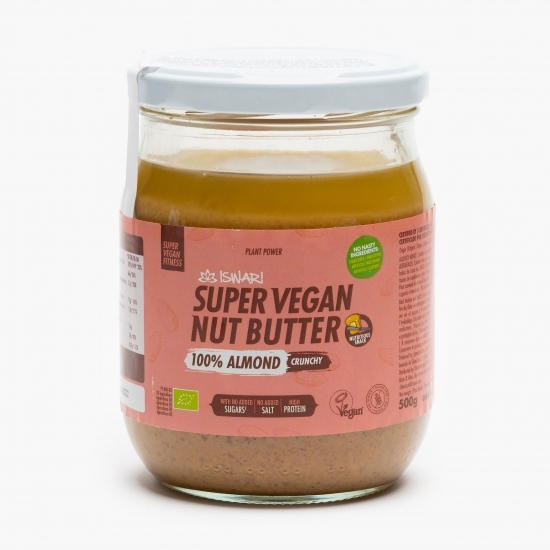 Cremă tartinabilă eco din migdale Crunchy Super Vegan, fără zahăr adăugat 500g
