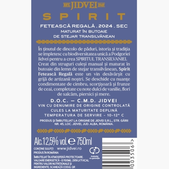 Vin alb sec Fetească Regală, 12.5%, 0.75l
