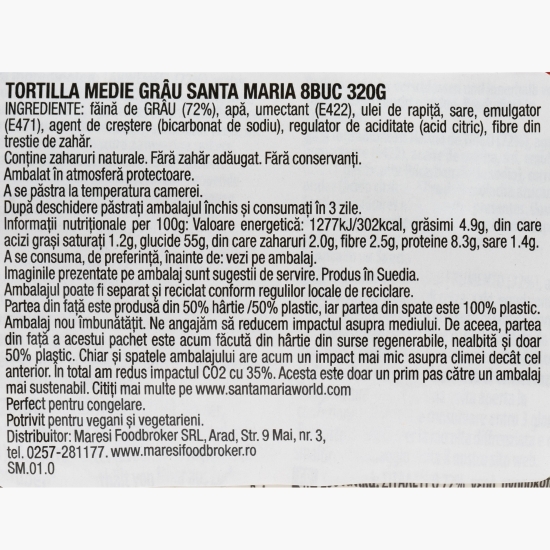 Tortilla medie grâu Original, 8 buc, 320g