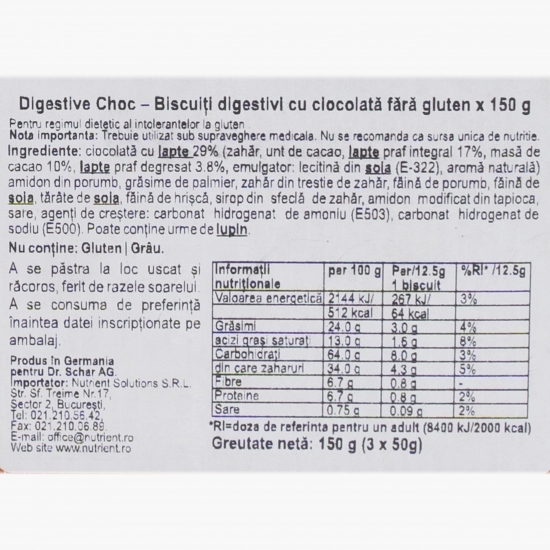 Biscuiți digestivi cu ciocolată fără gluten 150g
