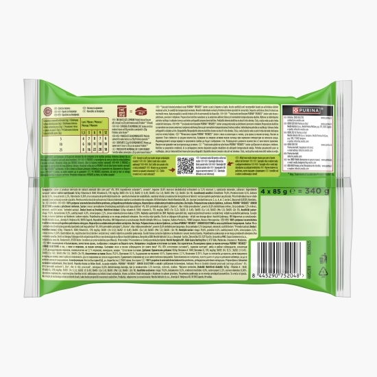 Hrană umedă pentru câini juniori, plicuri 4x85g, cu pui și morcovi în sos